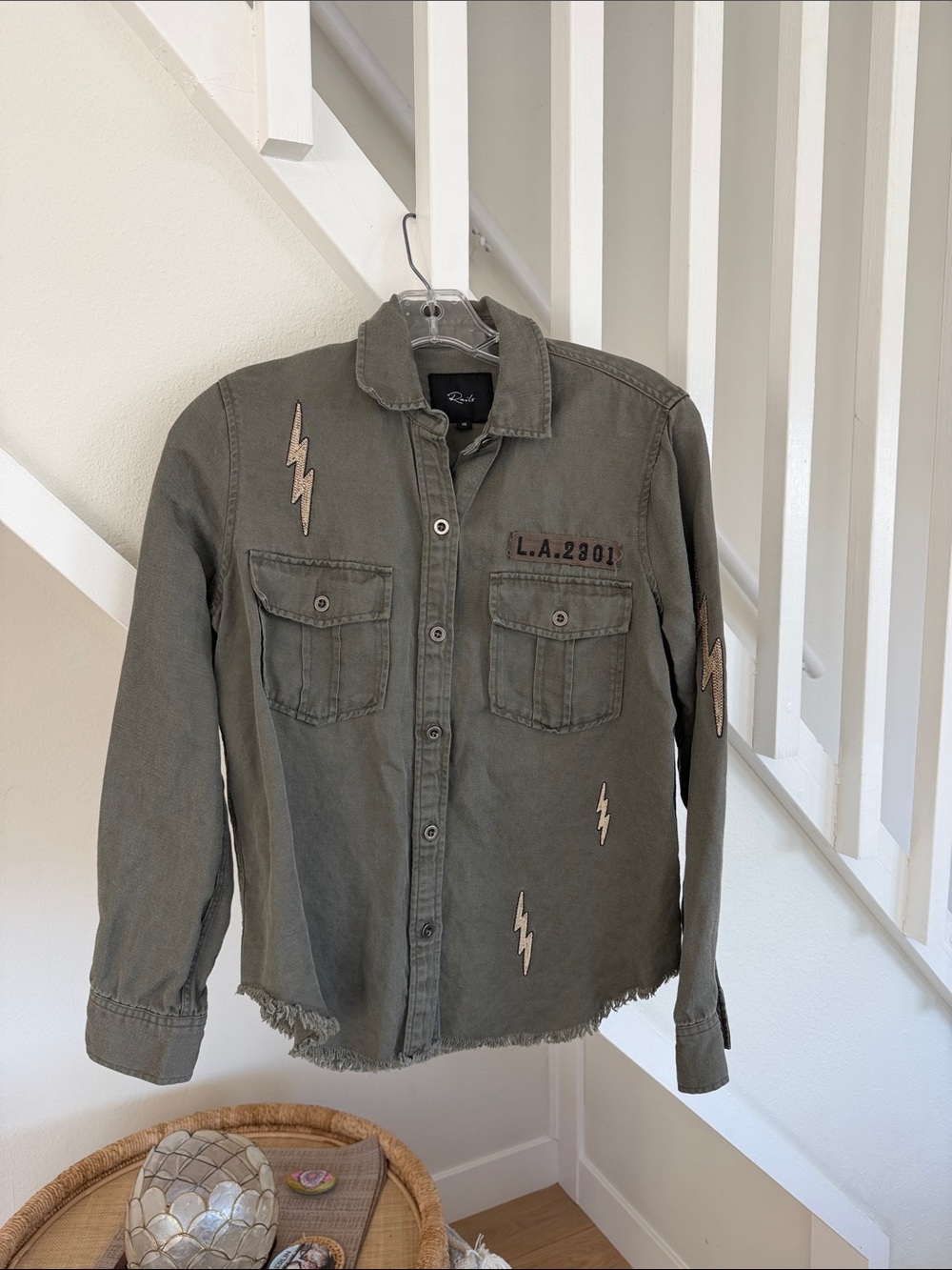 Rails Olive Green Button-Down Shirt with Lightning Patch
